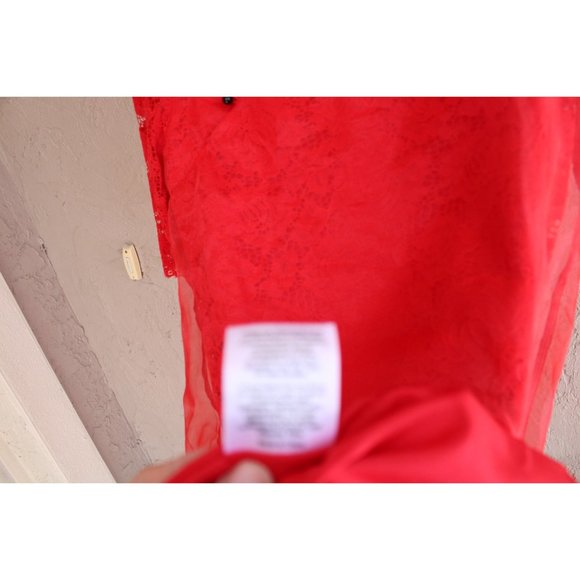 Too Tang Red Asian Style Dress Red Lace Size Large L 88074 Sheer Overlay - Picture 10 of 11